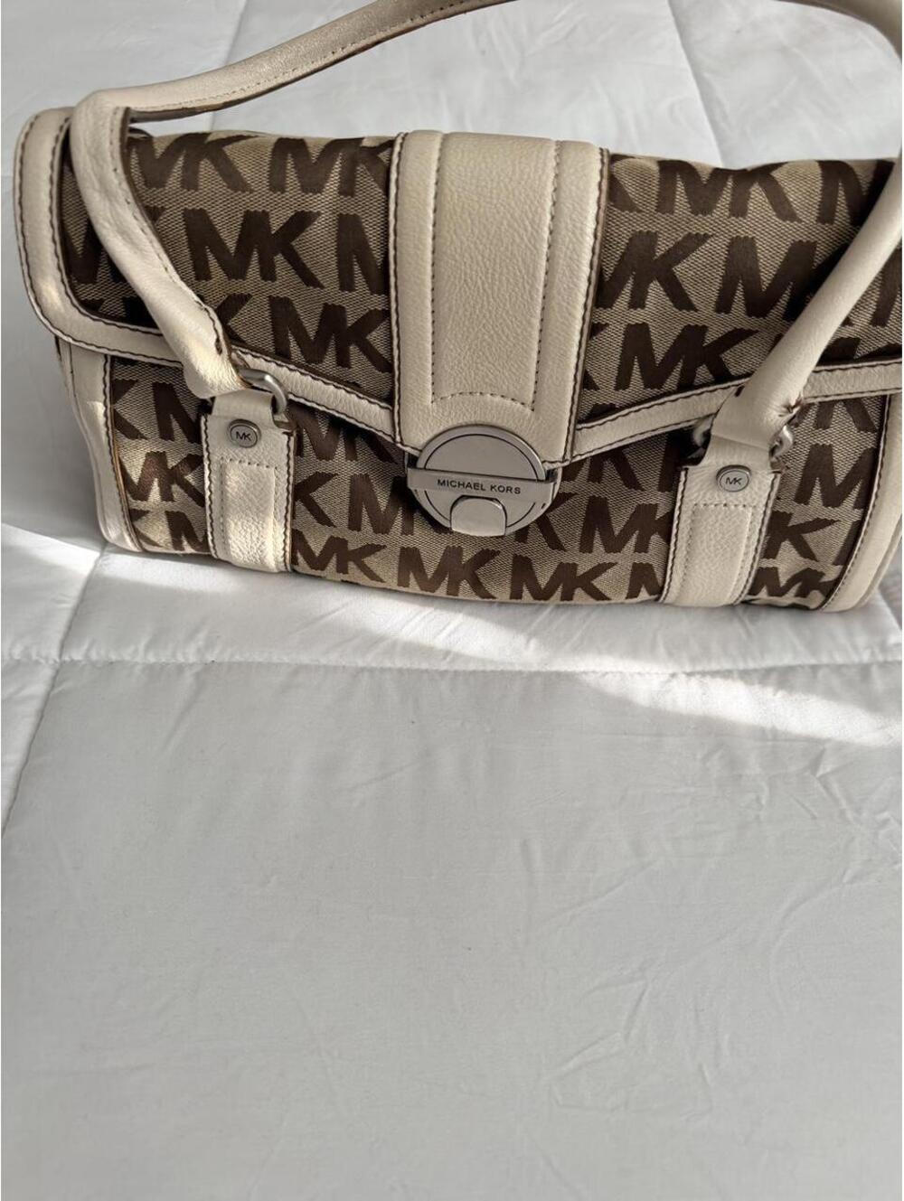 Michael Kors Brown and Cream Monogram Shoulder Bag